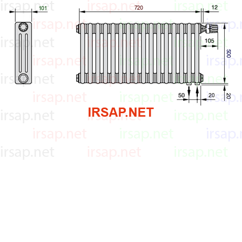 чертеж радиатора Irsap Tesi 30500-1630500-16-25-01